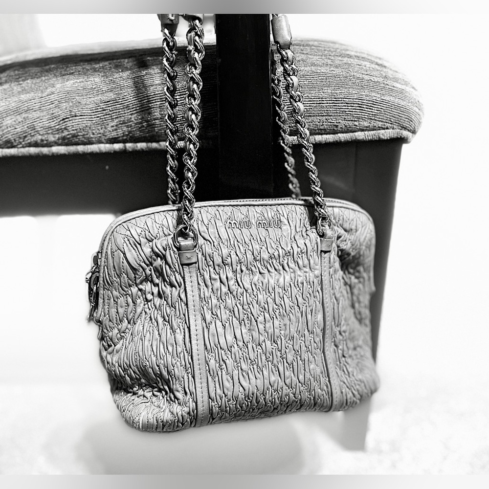 Miu Miu Orange and Silver Textured Shoulder Bag - Picture 11 of 16